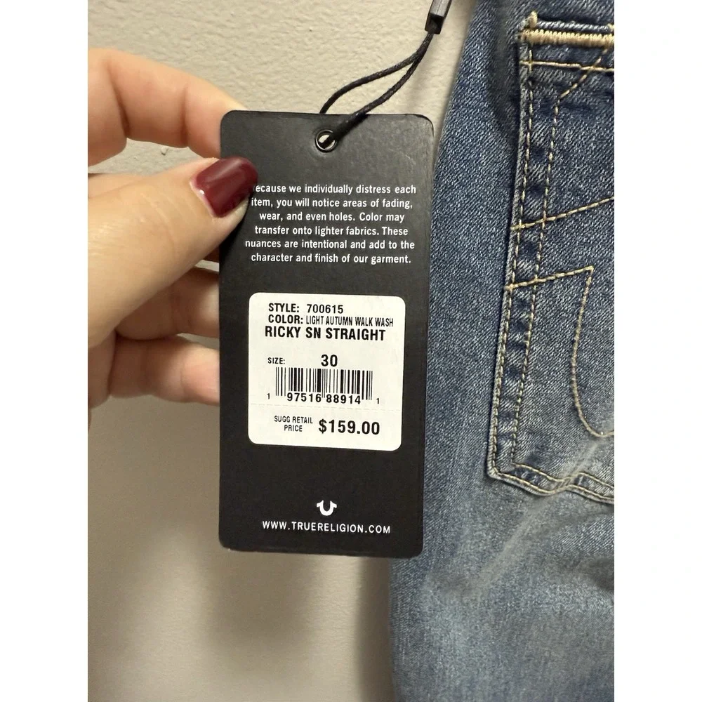 True Religion Ricky Straight Jeans Men's 30x34 Light Autumn Walk Wash NWT